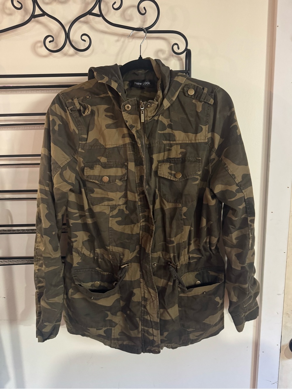 New Look Camo Utility Military Jacket Hooded Women’s Size Large